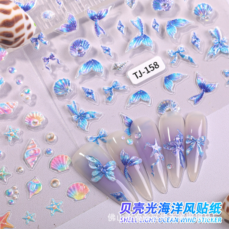 Trendy Holographic Gold Shell Mermaid Nail Stickers Embossed Starfish Jellyfish Ocean Style Nail Art Stickers Trendy Holographic Gold Shell Mermaid Nail Stickers Embossed Starfish Jellyfish Ocean Style Nail Art Stickers