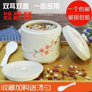 Water-proof Stew Pot with Lid, Ceramic Double-eared Bird's Nest, Wing Ginseng, Small Soup Cup for One Person, Household Steamed Egg Cup, High Temperature Resistant Stew Pot