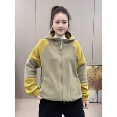 时尚休闲双面绒连帽外套女秋季新款2025宽松百搭洋气撞色开衫上衣