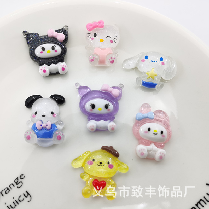 diy Resin Accessories Transparent Ice Through Cartoon Sanrio Series Mobile Phone Case Patch Hairpin Headline Accessories Material