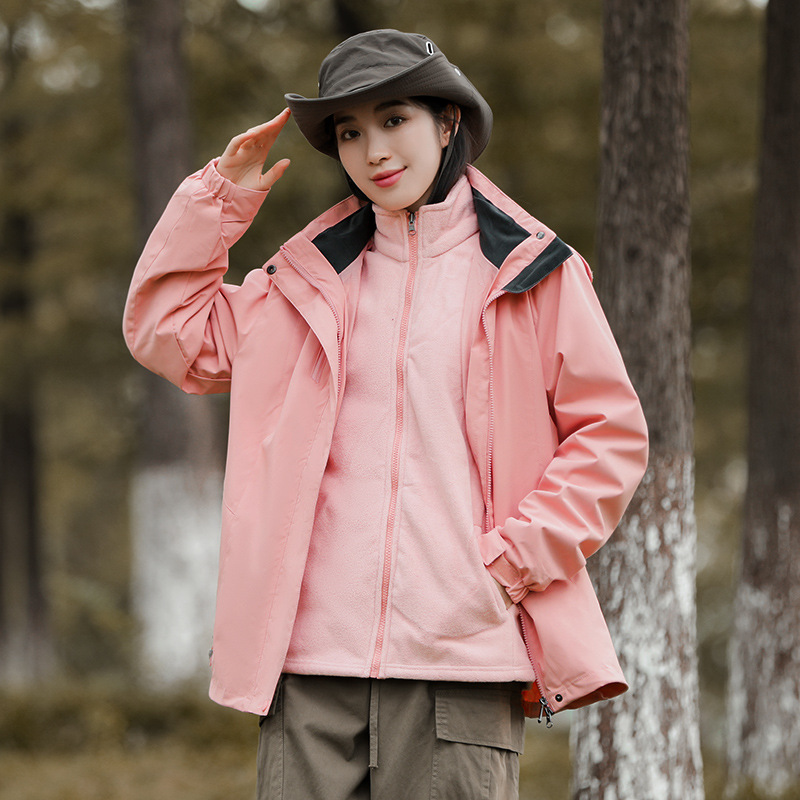 Chaqueta al aire libre transfronteriza para hombres y mujeres tres en uno sombrero desmontable con forro polar de dos piezas más el tamaño traje de Montañismo al aire libre a prueba de frío