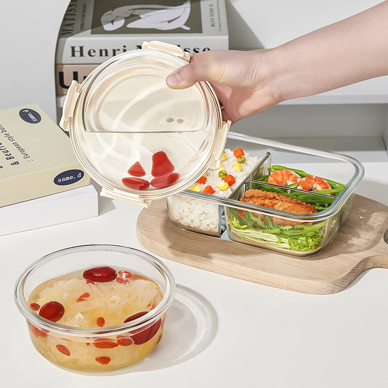 Caja de almuerzo rectangular para el trabajo, caja de frutas, caja de almuerzo con cubierta, caja de almuerzo de vidrio de alto silicio de silicio, horno de microondas, tazón de calentamiento