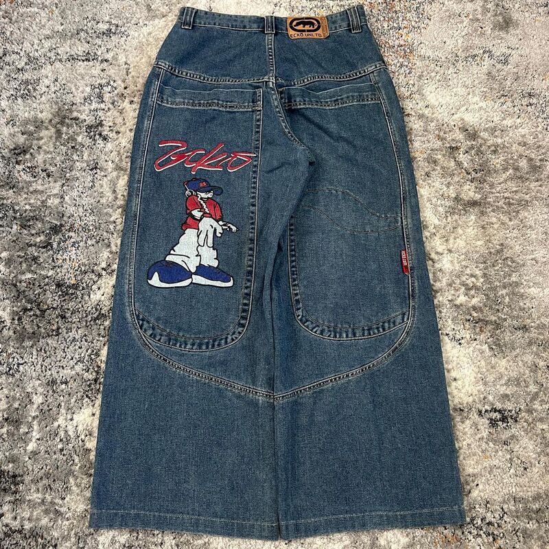 Cross-Border European and American Retro Y2K American Street Trendy Large Flap Pocket Pants Pattern Printed Loose Casual Wide-Leg Jeans Cross-Border European and American Retro Y2K American Street Trendy Large Flap Pocket Pants Pattern Printed Loose Casual Wide-Leg Jeans