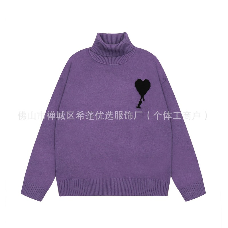 潮牌A毛衣大爱心提花圆领针织衫休闲宽松情侣装明星同款毛衣外套|undefined