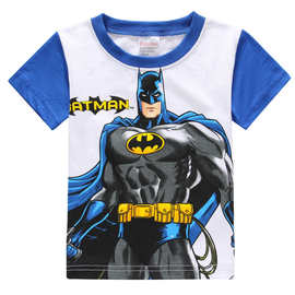 蝙蝠侠超人卡通短袖超级英雄T恤衫棉夏天男儿童打底衫234567岁