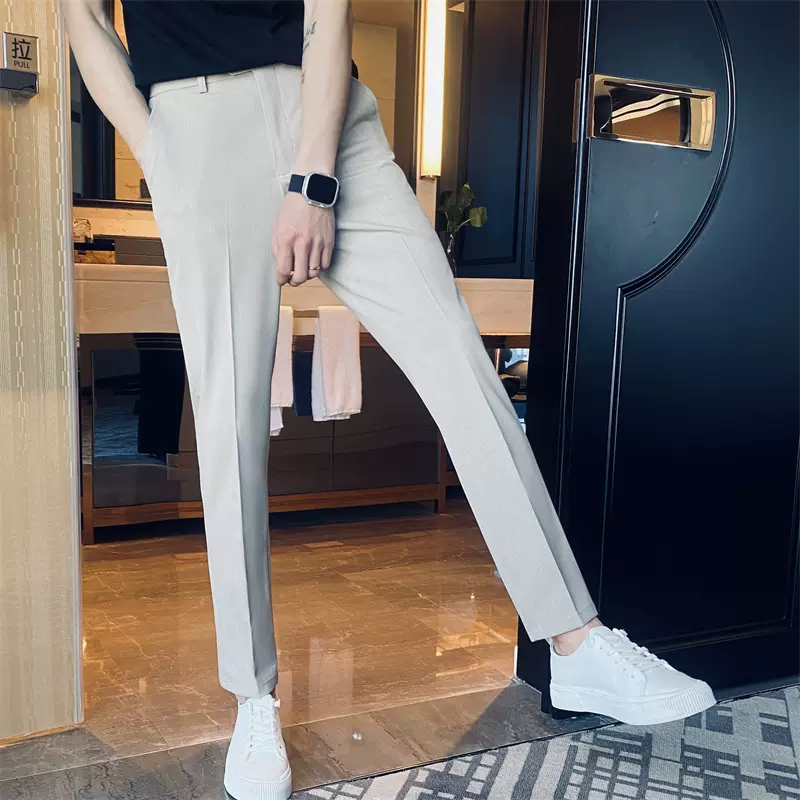 黑色西裤春秋款商务长裤正装男款休闲九分裤子夏季西装裤男士韩风