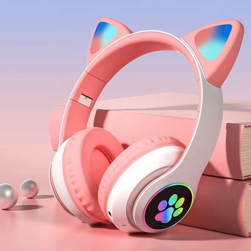 Luminous Cat Ear Stn28 Head-Mounted Wireless Bluetooth Headset Cross-Border Hot Model Factory Direct Sales