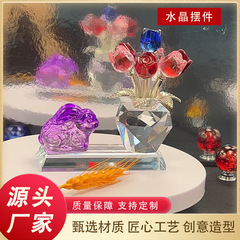 跨境水晶玫瑰花情人节礼品客厅家居装饰工艺品摆件礼物厂家批发
