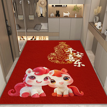 新年喜庆福禄红色门垫入户玄关进门口地垫家用水晶绒地毯蹭脚垫