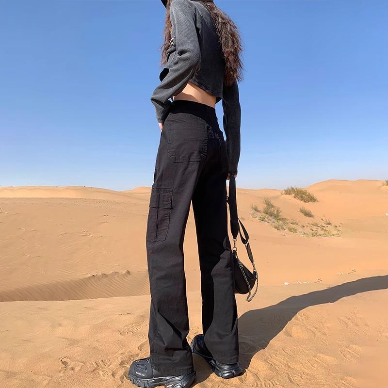 卡其色阔腿工装裤女高腰显瘦运动休闲直筒裤2025秋季百搭|undefined