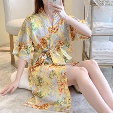 仿真丝睡衣女夏浴袍冰丝性感伴娘服睡袍裙轻奢纯色中短袖家居服