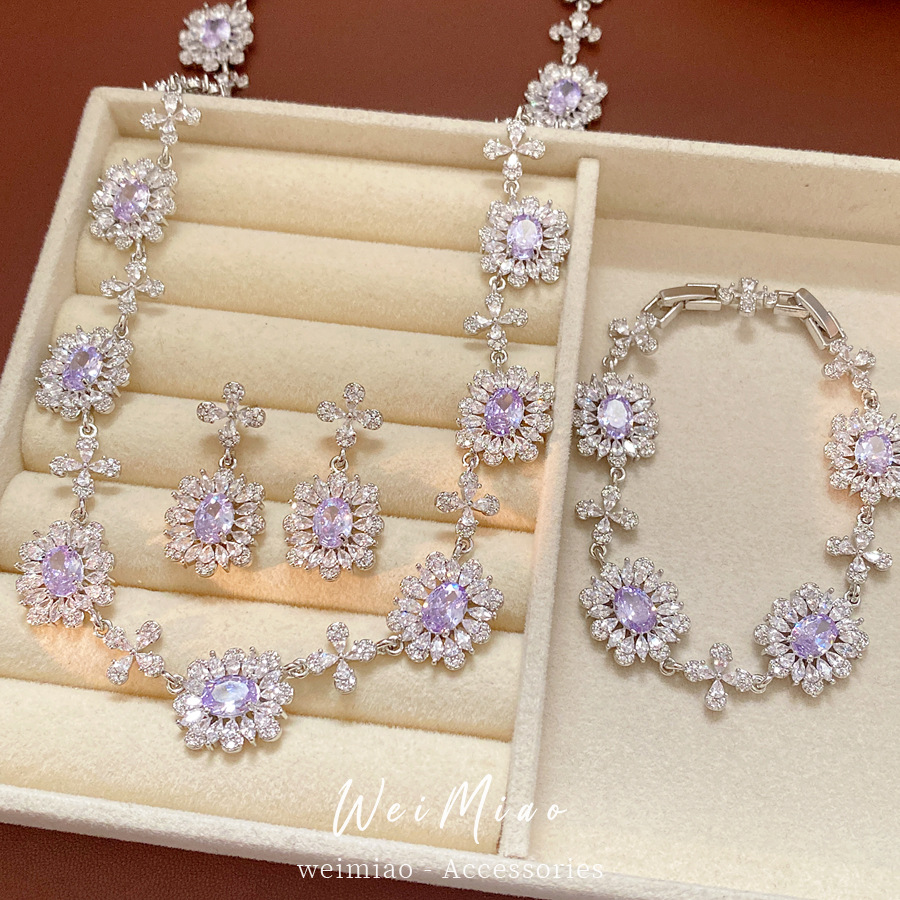 Medieval vintage zircon collar de flores lavanda lujo ligero nicho clavícula retro conjunto de joyas exquisitas