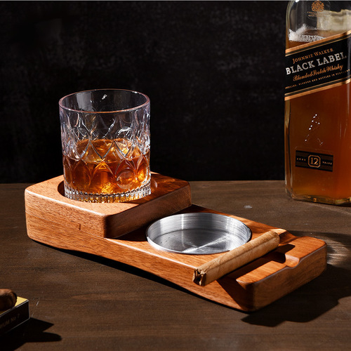 Creative wooden bar and restaurant ashtray and whiskey glass holder, two-in-one glass stand and glass storage box