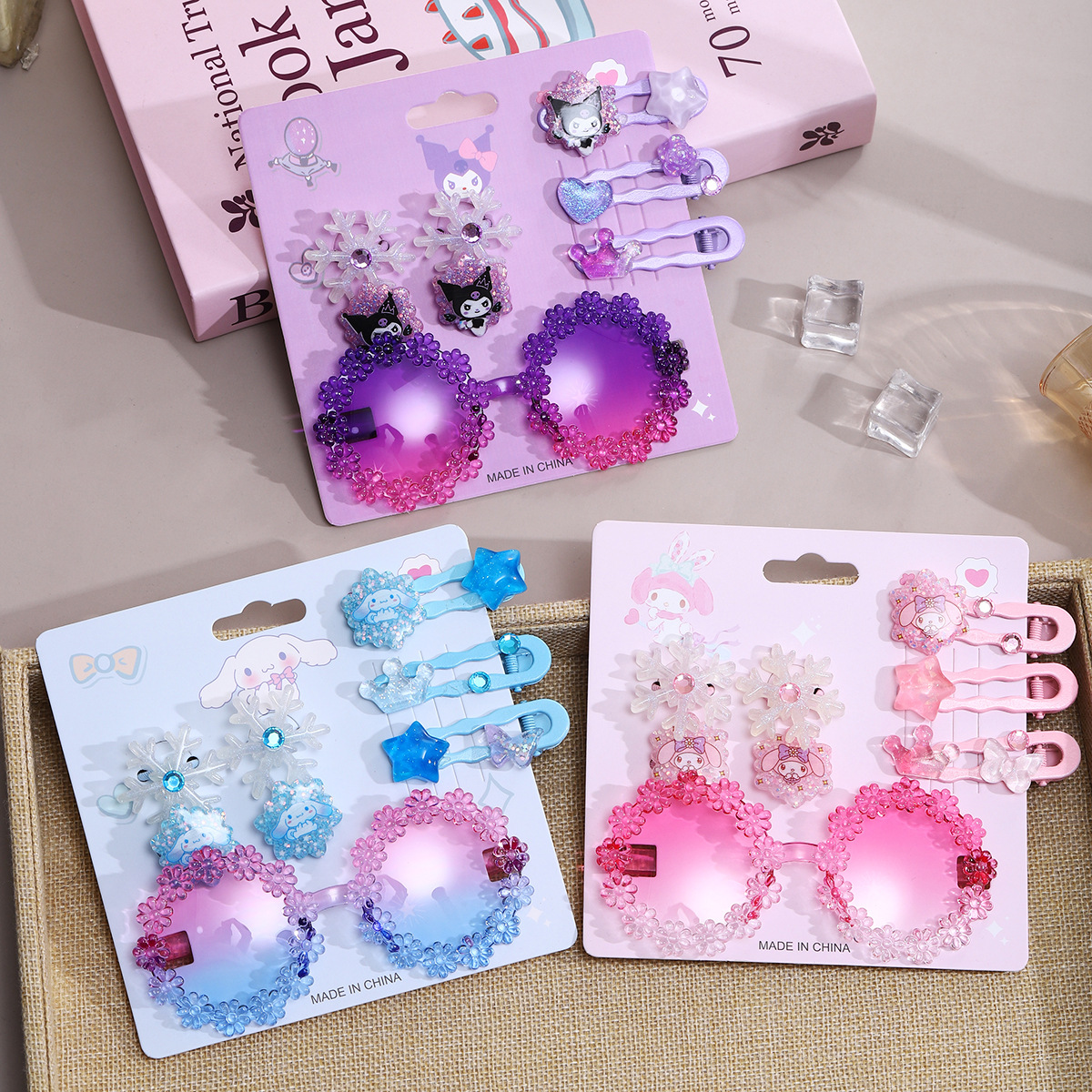 Gafas de sol para niños, accesorios para el cabello, dibujos animados, pinza para el cabello Kulomi, gafas de protección solar, verano para niñas, nuevas gafas de sol, horquilla para bebés