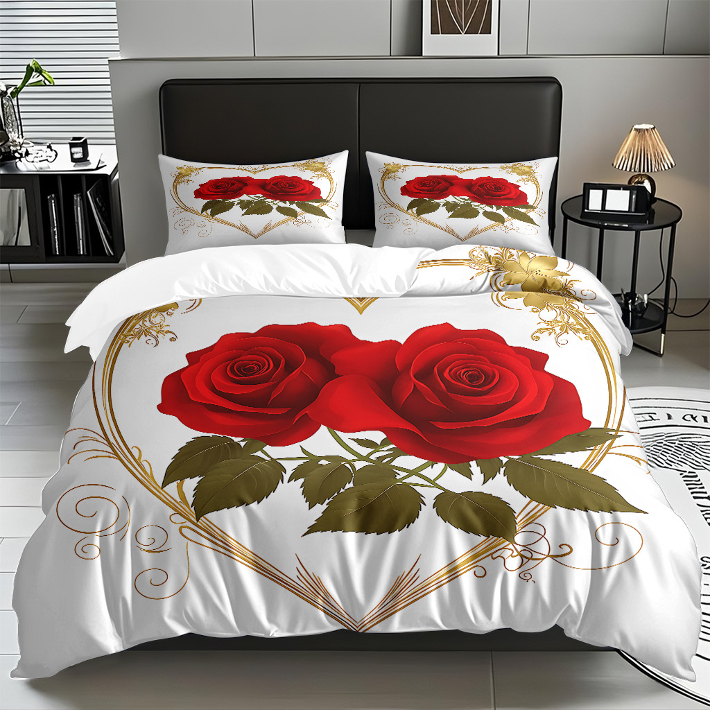 TEMU / JIT multivariado rosa digital impresión set edredón suave piel transpirable fábrica de origen textil