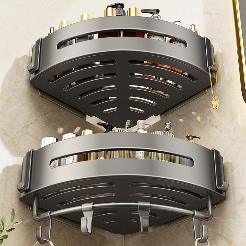 Bathroom Storage Rack, Triangular Bathroom Toilet No-Drill Wall-Mounted Corner Organizer, Washbasin Magic Shelf