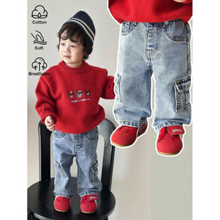 Q 85954 Red Festive Kids Sweater �tɫϲ�c��ͯë�¿羳��