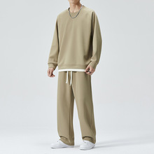 秋冬季薄款休闲运动套装男士两件套潮牌可二开纯色卫裤圆领卫衣