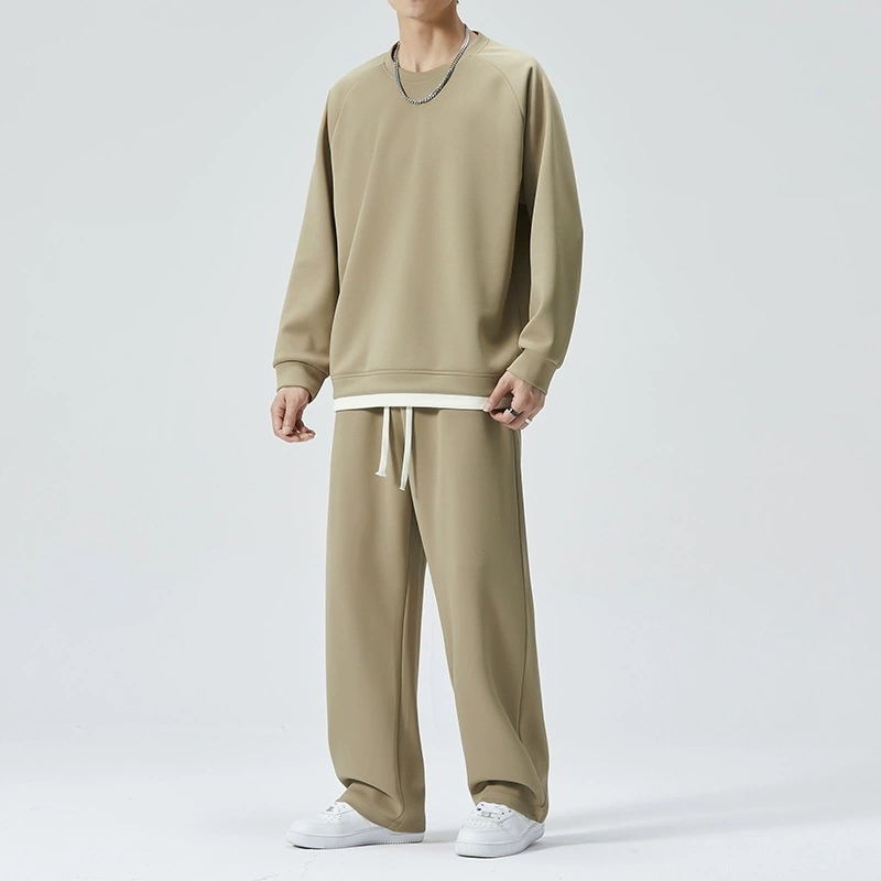 Осенне-Зимний Тонкий Повседневный Спортивный костюм, мужской модный брендовый двухкомпонентный Однотонный свитер, свитер с круглым вырезом