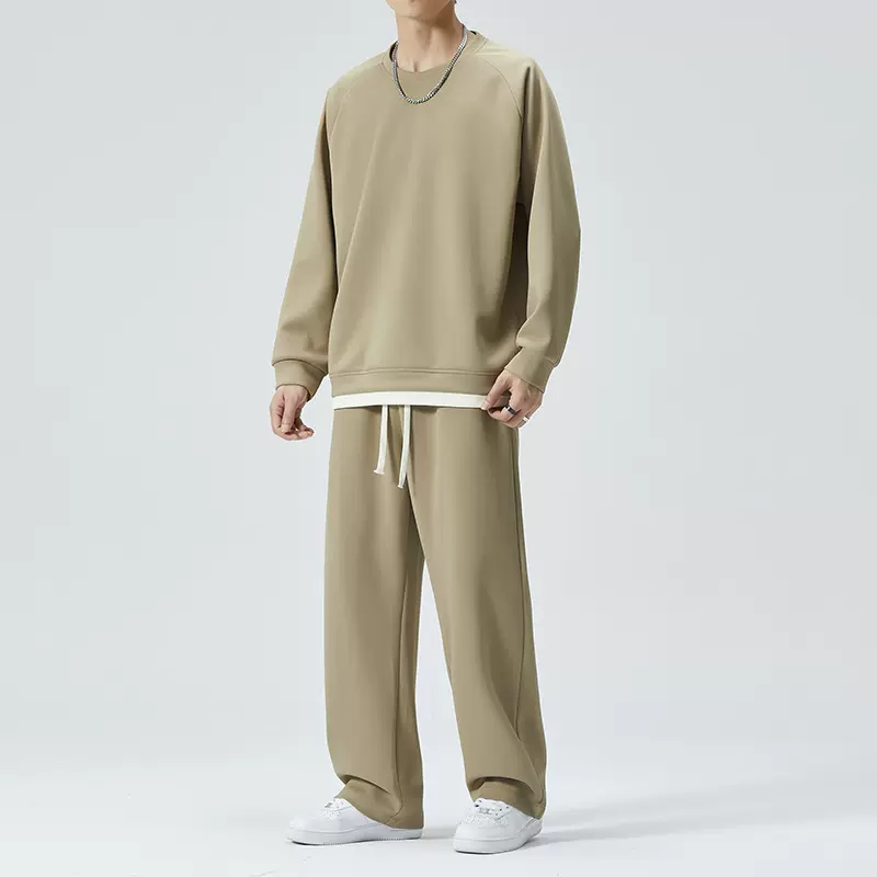 秋冬季薄款休闲运动套装男士两件套潮牌可二开纯色卫裤圆领卫衣