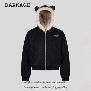Warm National Fashion Brand Winter American Fur Collar Black Suede Quilted Jacket Cotton-padded Coat Advanced Sense Casual Thickened Cotton-padded Coat