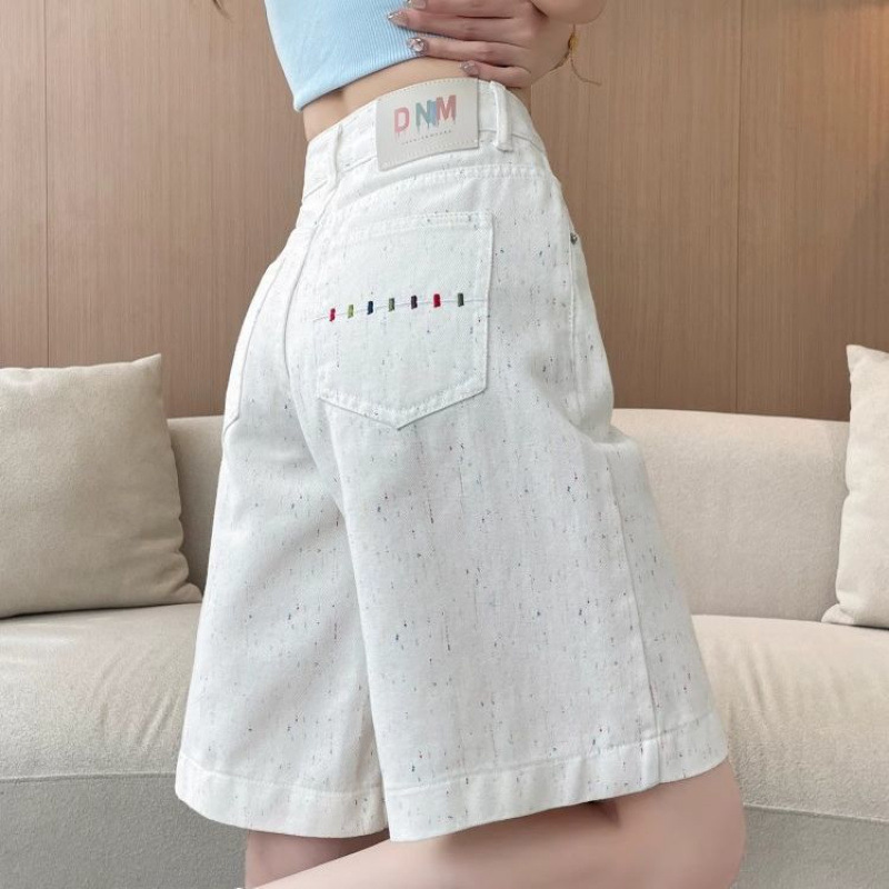 White Denim Shorts for Women 2025 Summer Thin High-Waisted Slimming Popular A-Line Straight Shorts Mid-Length Shorts