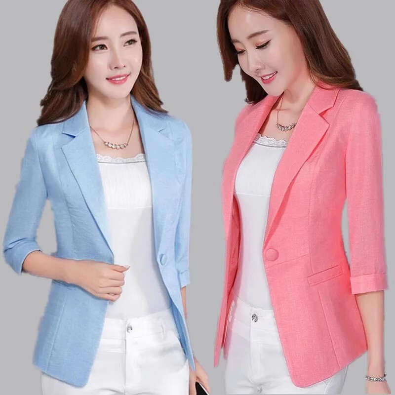 Cotton and Linen Small Suit Women's Summer New Korean Style Fashionable All-match Casual Short Seven-point Sleeve Large Size Thin Suit Jacket