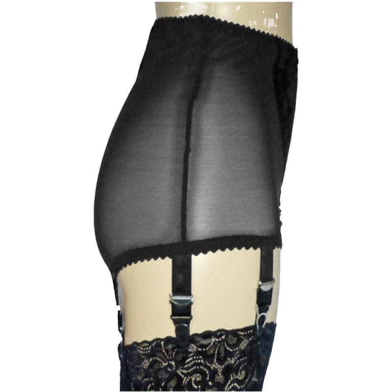 Garter Belt Europe and the United States Retro Transparent Foreign Trade Sexy Women's Mesh Lace Shorts Open 6-claw Sling