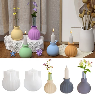 diy石膏南瓜花瓶花器烛台模具光面圆形花瓶蜡烛底座硅胶模具