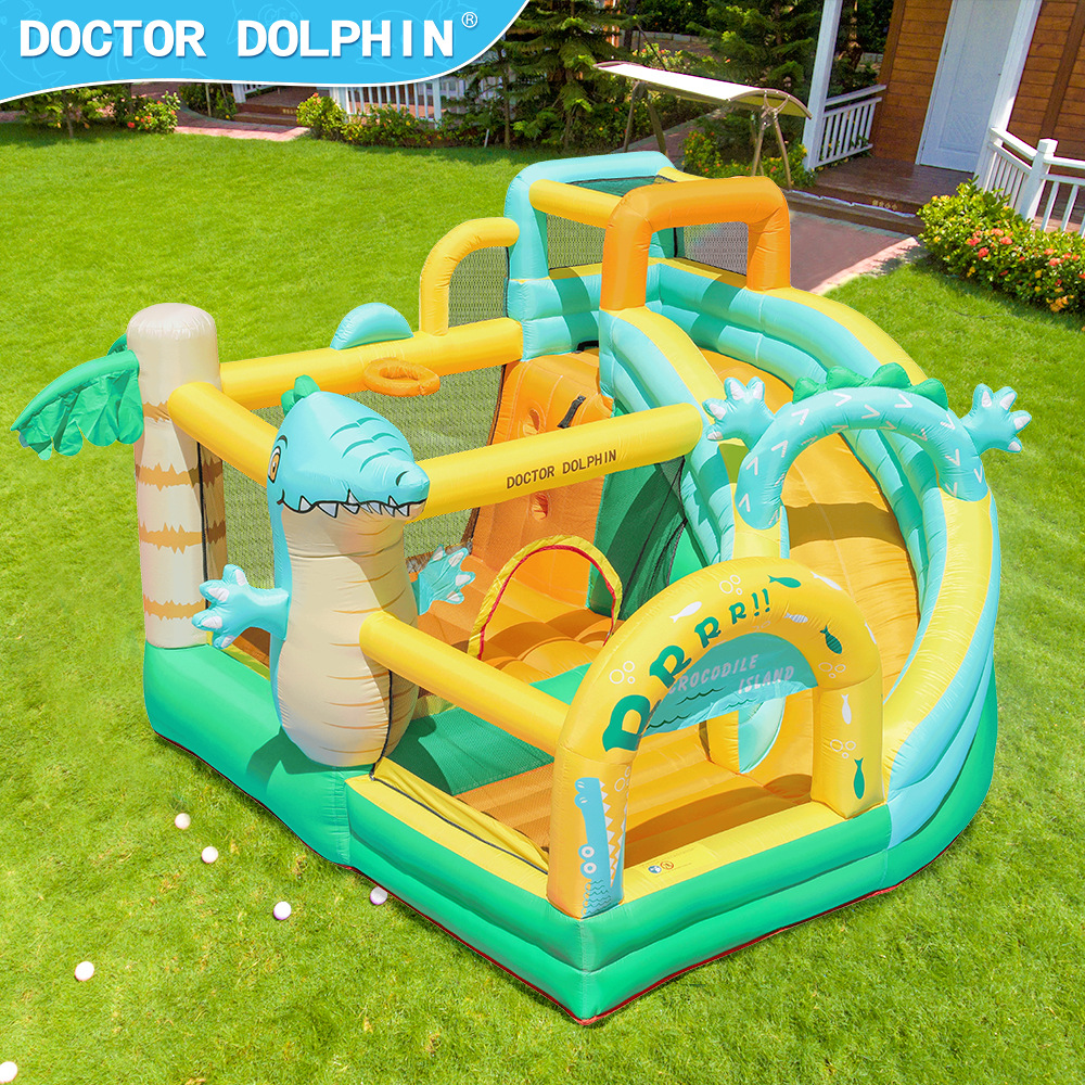 Doctor Delfín | Castillo inflable infantil para exteriores, parque de atracciones con trampolín, pequeño castillo inflable con tobogán y trampolín combinados para uso doméstico