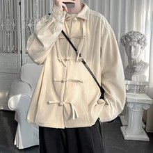 男士春季宽松唐装大码新款中国风长袖衬衫外套重磅青少年休闲衣服