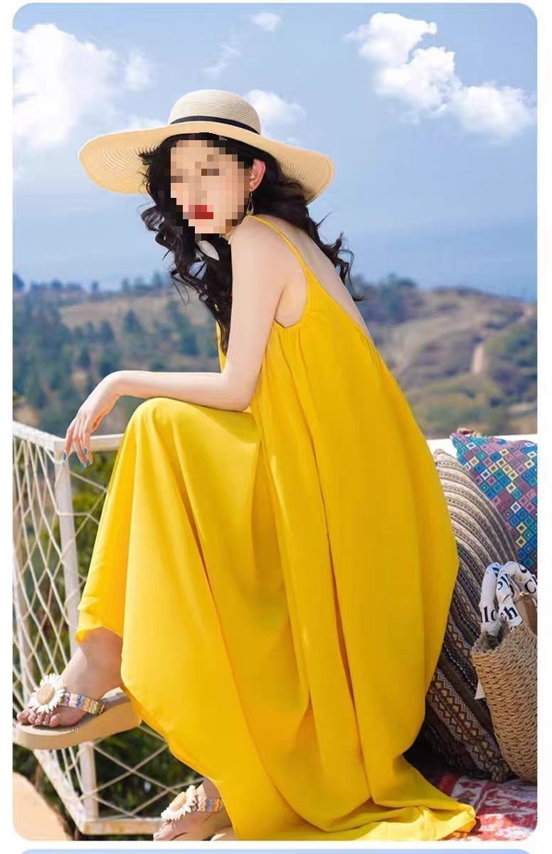 Đầm maxi nữ hở lưng thiết kế siêu tiên, phù hợp đi biển nghỉ dưỡng — màu vàng chi tiết 8