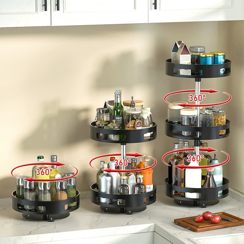 Multi-Layer Rotating Spice Rack Kitchen Countertop Spice Storage Rack Household Multi-Functional Soy Sauce and Vinegar Storage Spice Box