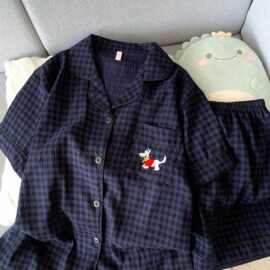 跨境云朵棉睡衣女夏短袖套装新款短裤薄款夏天可爱开衫家居服批发