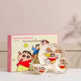 Crayon Shin-Chan Ceramic Tableware Set Cartoon Ceramic Bowl Round Plate Condiment Dish High-Value Bowl, Plate, Spoon and Chopsticks Five Pieces