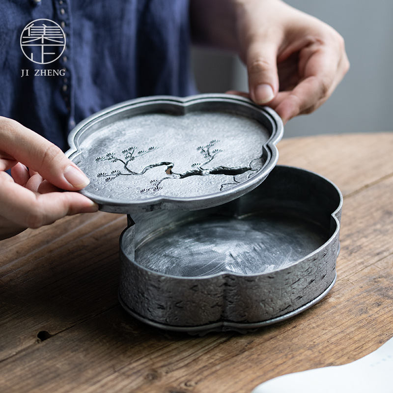 Pure Tin Tea Tray Kung Fu Tea Set Dry Brewing Tea Pot Japanese Retro Creative Can Store Water Household Kung Fu Small Tea Table