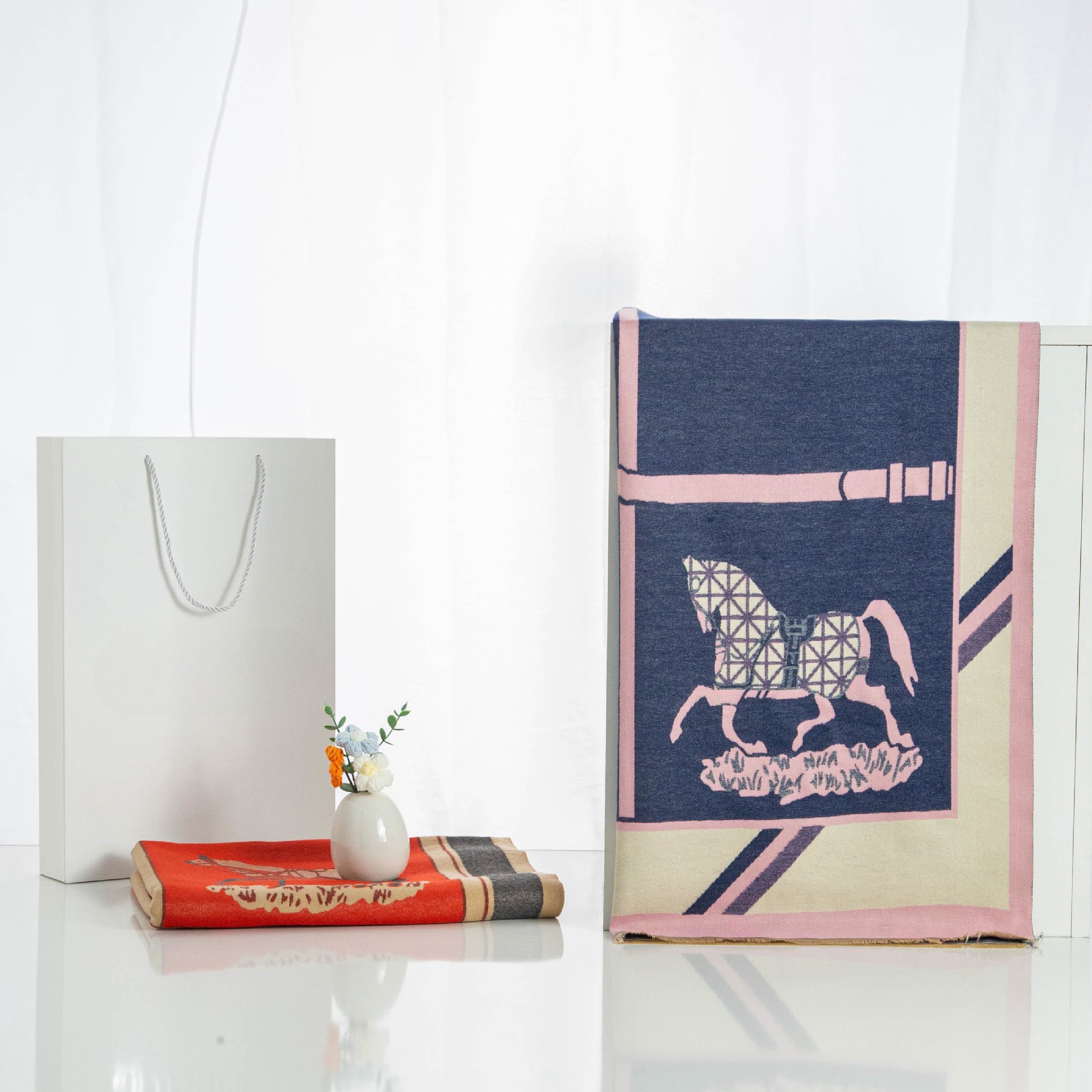 Pañuelo con estampado de caballo estilo francés bufanda mujer_voghion.com