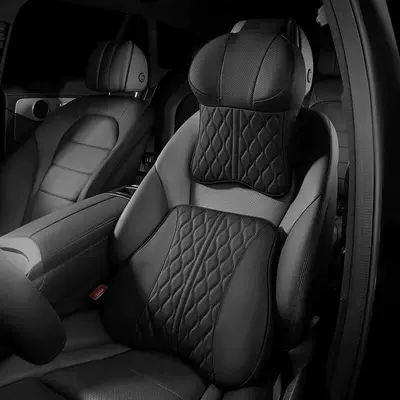 Waist support, Car Headrest, Neck Pillow, Car - premium-nappa-leather-memory-foam-headrest-x-1-lumbar-support-x-1-phantom-black-no-specifications