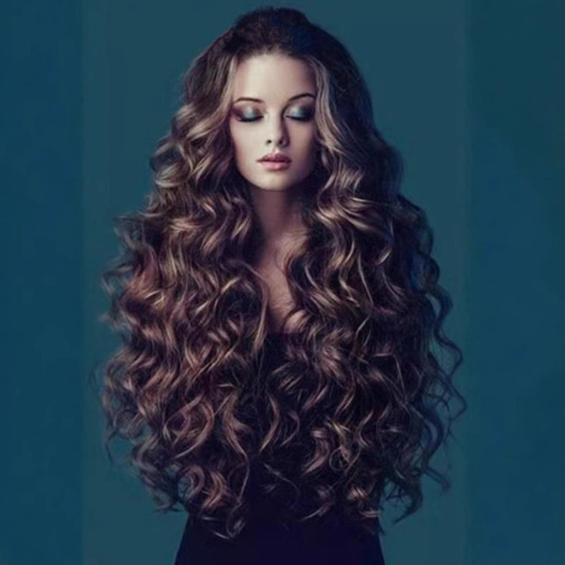 Amazon Synthetic Fluffy Cos Brown Wig European and American Women's Long Curly Hair Big Wave Rose Net Wig Wig