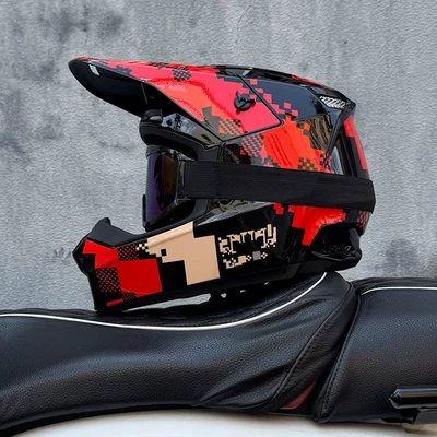 Motosiklet kaskı (dəbilqə) Safety Helmet for Men and - red-mosaic-666-colored-mirror-s