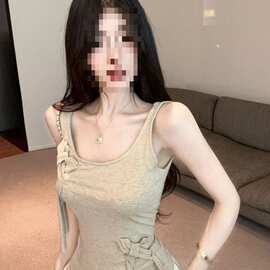 夏日休闲风系带不规则短款吊带背心女夏季收腰显瘦百搭修身小上衣
