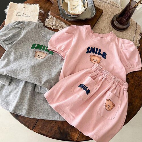Korean style girls skirt suit summer ins children's printed short-sleeved T-shirt skirt two-piece set baby fashionable summer dress