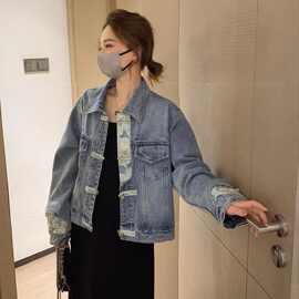 2026时尚新款蓝色设计感新中式国风牛仔外套女春季2026新款上衣潮