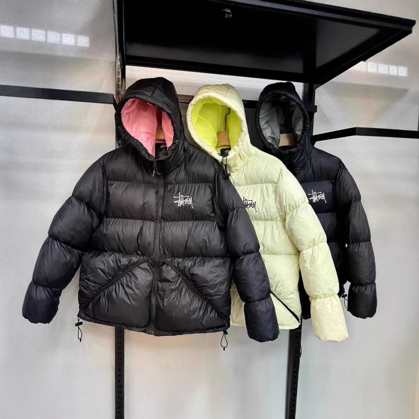 跨境外贸刺绣斯图西冬季连帽棉服美式休闲百搭情侣款面包服面外套