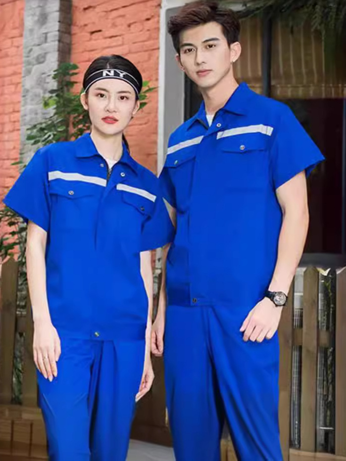 Trajes de trabajo de verano delgados de manga corta ropa de protección laboral reflectante taller de reparación de automóviles chaqueta de desgaste ventilada personalizada