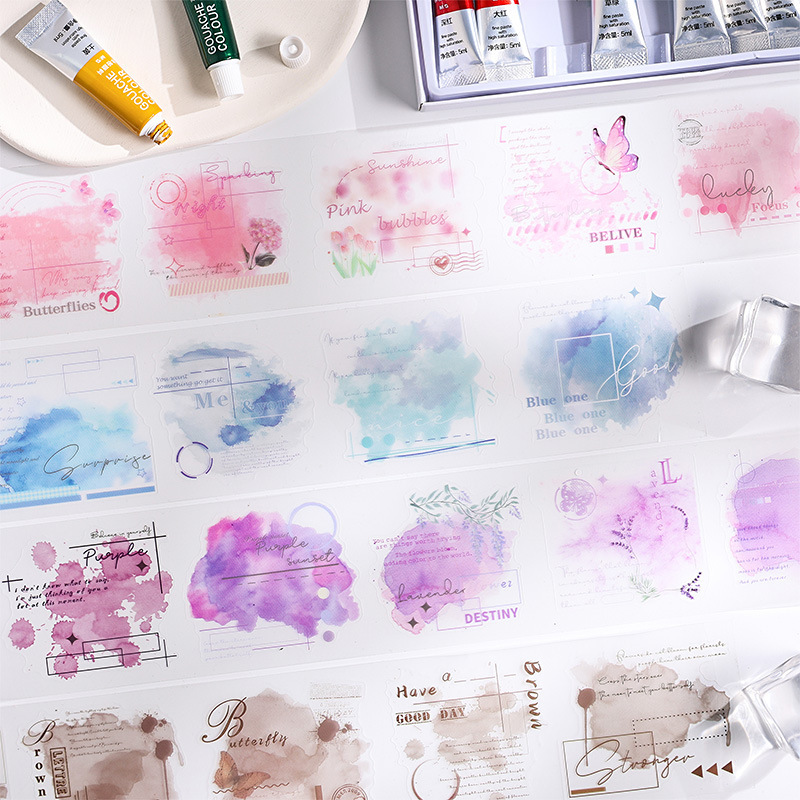 Romántica flor de niebla pet caja impermeable cinta adhesiva transfronteriza Inglés retro tinta de dibujo de cinta adhesiva