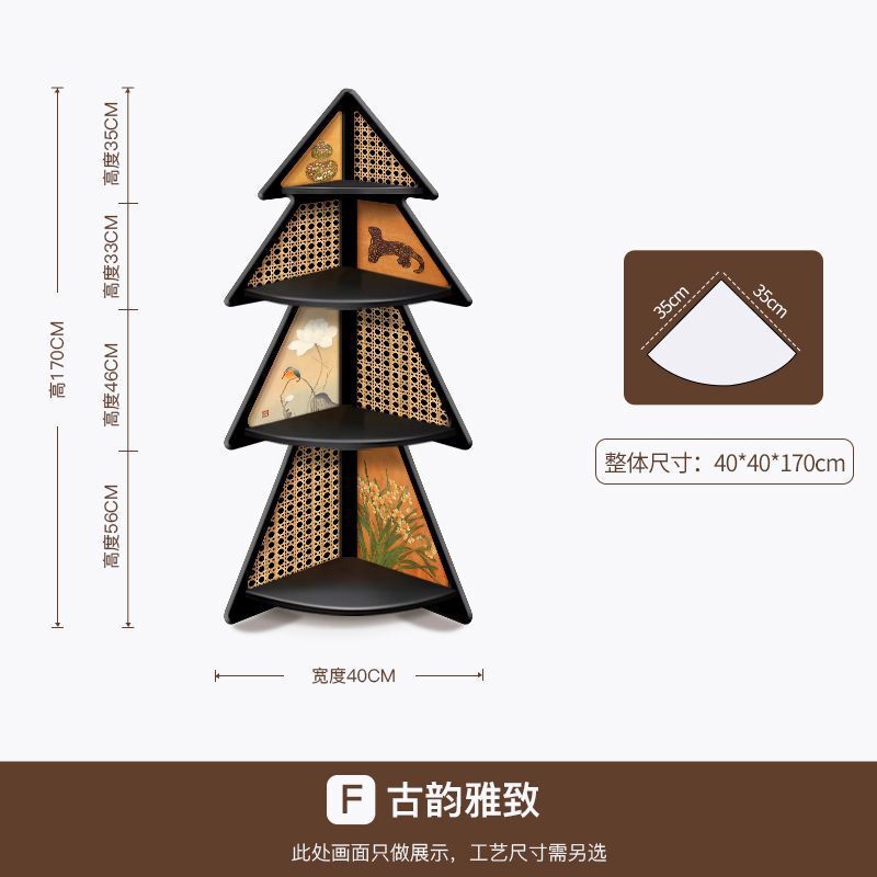 リビングルームコーナーキャビネット収納ラックアンティークスタイル床置き装飾品寝室ベッドサイド三角形収納キャビネット壁コーナー本棚|undefined