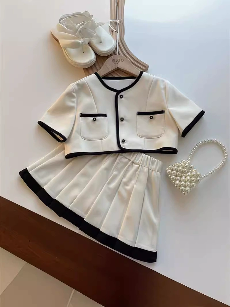 Летний комплект: куртка, юбка, стиль Chanel, с коротким рукавом