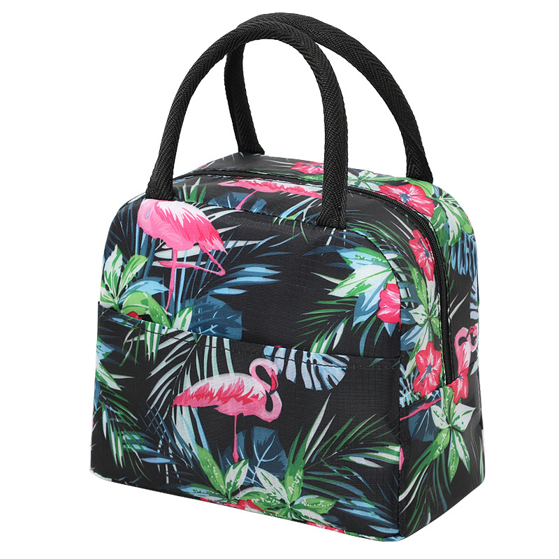 Bolsa bento de tela Oxford, papel de aluminio, bolsa de caja de almuerzo con aislamiento de flamenco, bolsa de aislamiento de almuerzo al aire libre portátil de gran capacidad impermeable