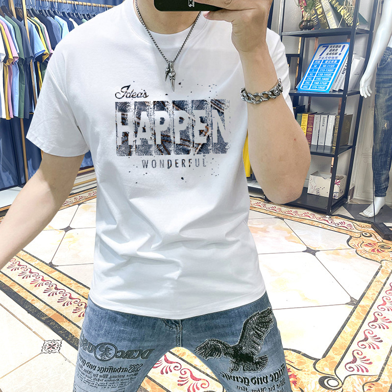 Short-sleeved Men's T-shirt Summer New Style Clothes Men's Fashionable Slim-fit Denim Letter Printed Men's Top T-shirt